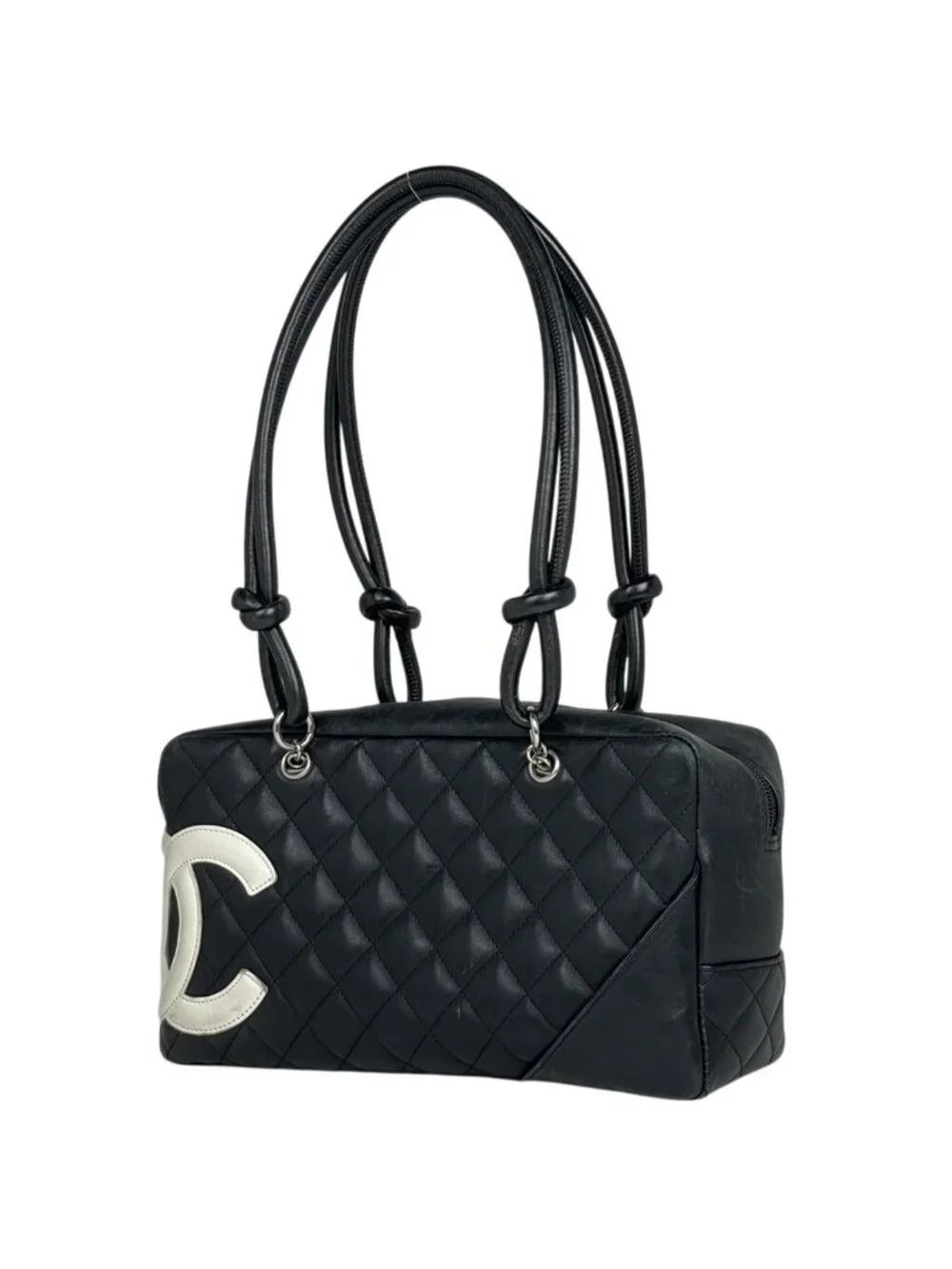 Chanel Shoulder Bag Cambon Line Bow CC Logo Quilted Leather Black